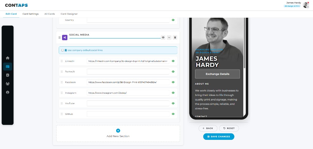 Analytics dashboard showing profile engagement metrics